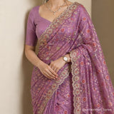Blush Plum Kota Doriya Silk with Embroidery & Sequin Work Blouse Saree