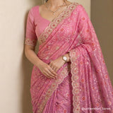 Candy Rose Pink Kota Doriya Silk with Embroidery & Sequin Work Blouse Saree