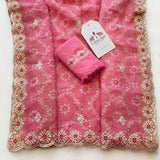 Candy Rose Pink Kota Doriya Silk with Embroidery & Sequin Work Blouse Saree