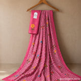 Petal Rose Handloom Linen Cotton Saree with Printed Flower Motifs & Matching Blouse Piece
