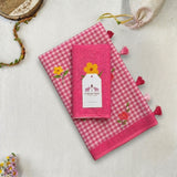 Petal Rose Handloom Linen Cotton Saree with Printed Flower Motifs & Matching Blouse Piece
