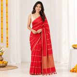 Ruby Sunset Linen Cotton Saree with Fine Lining Digital Print
