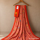 Sunset Orange Linen Cotton Saree with Digital Printed Flower Motifs & Matching Blouse