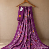 Berry Purple Linen Cotton Saree with Digital Printed Flower Motifs & Matching Blouse