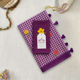 Berry Purple Linen Cotton Saree with Digital Printed Flower Motifs & Matching Blouse