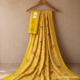 Lemon Yellow Linen Cotton Saree with Digital Printed Floral Motifs & Matching Blouse