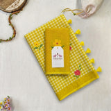 Lemon Yellow Linen Cotton Saree with Digital Printed Floral Motifs & Matching Blouse