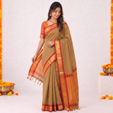 Golden Harvest Handloom Cotton Silk Saree with Red Gold Border