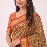 Golden Harvest Handloom Cotton Silk Saree with Red Gold Border