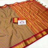 Golden Harvest Handloom Cotton Silk Saree with Red Gold Border