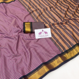 Dusty Rose Striped Handloom Cotton Silk Saree with Golden Border