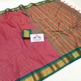 Fuchsia Mist Checked Handloom Cotton Silk Saree with Golden Border
