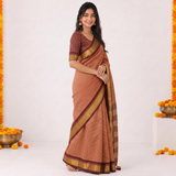 Copper Glow Handloom Cotton Silk Saree with Maroon Border and Contrast Blouse