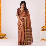Copper Glow Handloom Cotton Silk Saree with Maroon Border and Contrast Blouse
