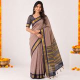 Antique Gold Cotton Silk Saree with Contrast Blouse Piece