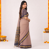 Antique Gold Cotton Silk Saree with Contrast Blouse Piece