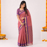 Orchid Pink Cotton Silk Saree with Traditional Zari Border