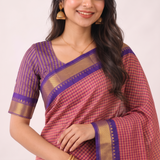 Orchid Pink Cotton Silk Saree with Traditional Zari Border