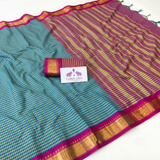 Caribbean Blue Handloom Cotton Silk Saree with Contrast Pallu