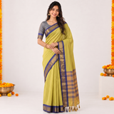 Citron Yellow Cotton Silk Saree with Traditional Zari Border