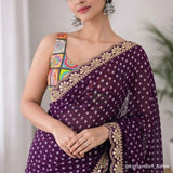 Moonberry Wine Bandhej Soft Georgette Saree with Classy Sequins Embroidery Work