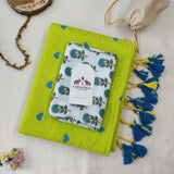 Trendy Lime Green Saree with Heart Embroidery and Printed Floral Blouse Piece