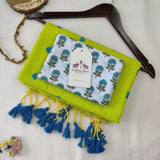 Trendy Lime Green Saree with Heart Embroidery and Printed Floral Blouse Piece
