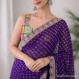 Violet Charm Bandhani Soft Georgette Saree with Lightweight Sequins Embroidery Party Wear Look