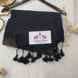 Elegant Black Khadi Cotton Saree with Rich Zari Border | Soft & Timeless Style