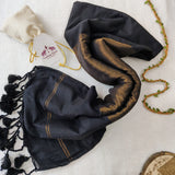 Elegant Black Khadi Cotton Saree with Rich Zari Border | Soft & Timeless Style