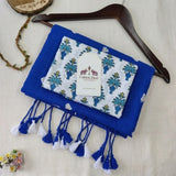 Cobalt Blue Ethnic Saree Featuring a Floral Printed Blouse Piece