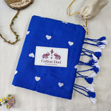Cobalt Blue Ethnic Saree Featuring a Floral Printed Blouse Piece
