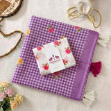 Royal Lavender Linen Cotton Checks Saree with Delicate Rose Prints & White Floral Blouse