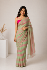 Blush Sage Linen Cotton Digital Printed Saree with Elegant Blouse