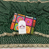 Emerald Green Bandhani Print Soft Georgette Silk Saree with Elegant Sequence Lace Work Blouse