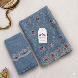 Misty Denim Blue Kota Doriya Silk with Embroidery & Sequin Work Blouse Saree