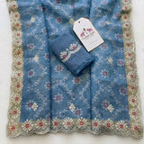 Misty Denim Blue Kota Doriya Silk with Embroidery & Sequin Work Blouse Saree