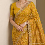 Honey Yellow Kota Doriya Silk with Embroidery & Sequin Work Blouse Saree