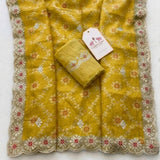 Honey Yellow Kota Doriya Silk with Embroidery & Sequin Work Blouse Saree