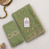 Pistachio Green Kota Doriya Silk with Embroidery & Sequin Work Blouse Saree