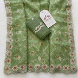 Pistachio Green Kota Doriya Silk with Embroidery & Sequin Work Blouse Saree