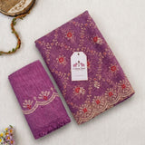 Blush Plum Kota Doriya Silk with Embroidery & Sequin Work Blouse Saree
