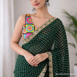 Emerald Green Bandhani Print Soft Georgette Silk Saree with Elegant Sequence Lace Work Blouse