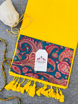Premium Handloom Cotton Saree - Yellow Cotton Saree With Designer Printed Blouse
