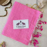 Classic Handloom Cotton Saree - Pink Cotton Saree With Designer Printed Blouse