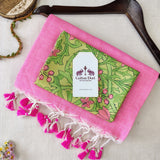 Classic Handloom Cotton Saree - Pink Cotton Saree With Designer Printed Blouse