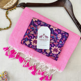 Premium Handloom Cotton Saree – Light Pink Cotton Saree with Designer Print Blouse