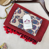 Elegant Handloom Cotton Saree – Maroon Cotton Saree with Kalmakari Print Designer Blouse