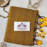 Handloom Cotton Saree - Light Golden Cotton Saree With Designer Printed Blouse