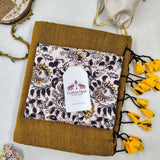 Handloom Cotton Saree - Light Golden Cotton Saree With Designer Printed Blouse